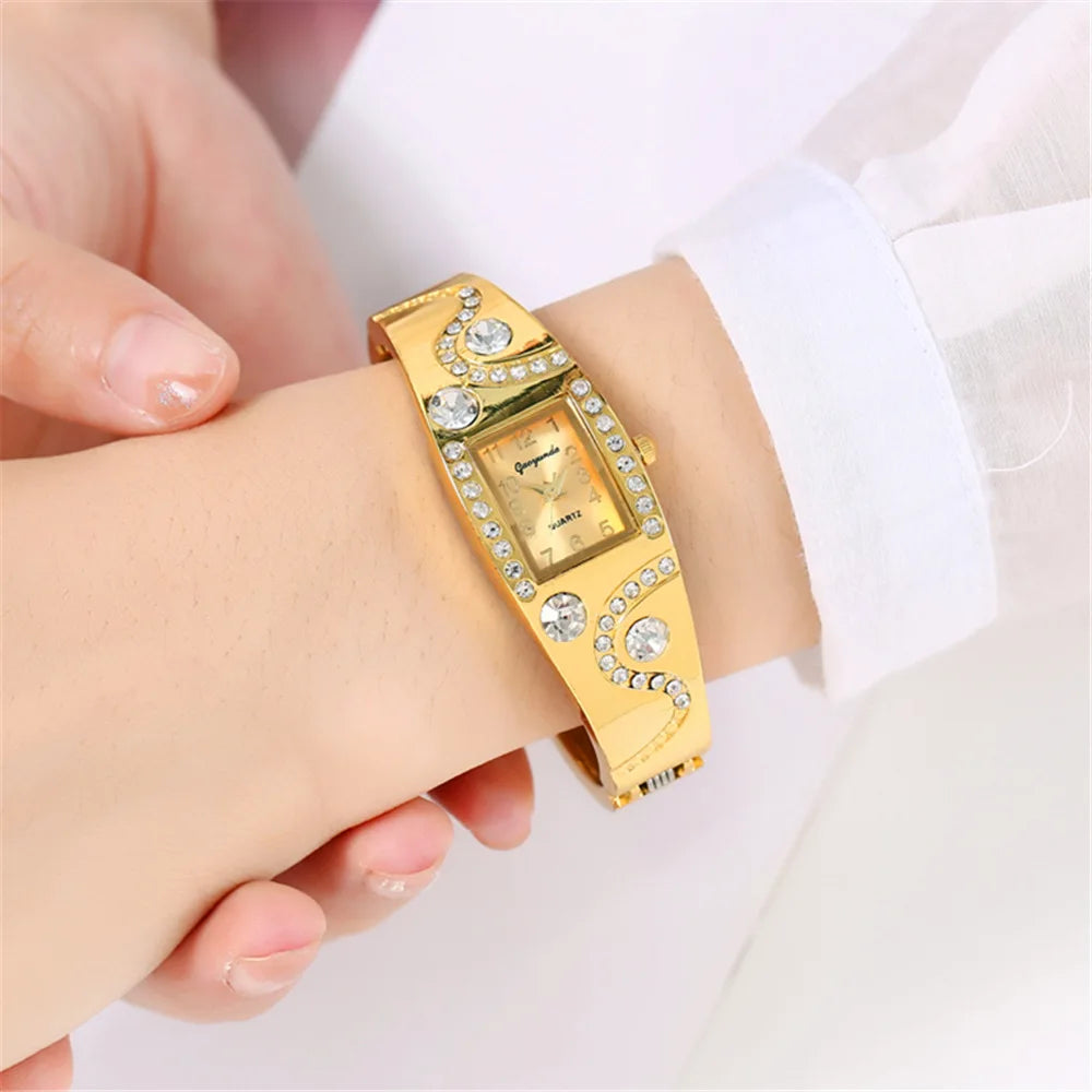 New Fashion Women Luxury Retro Bracelet Watches Ladies Gold Crystal Stainless Steel Quartz Wrist Watch Relogio Feminino Clock
