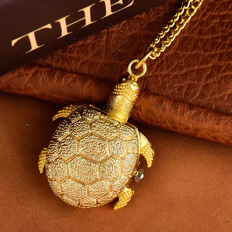 New Fashionable Cartoon Cute Vintage Turtle Relief Carved And Hollowed Out Roman 15  Pocket Watch On Chain Pendant Gift
