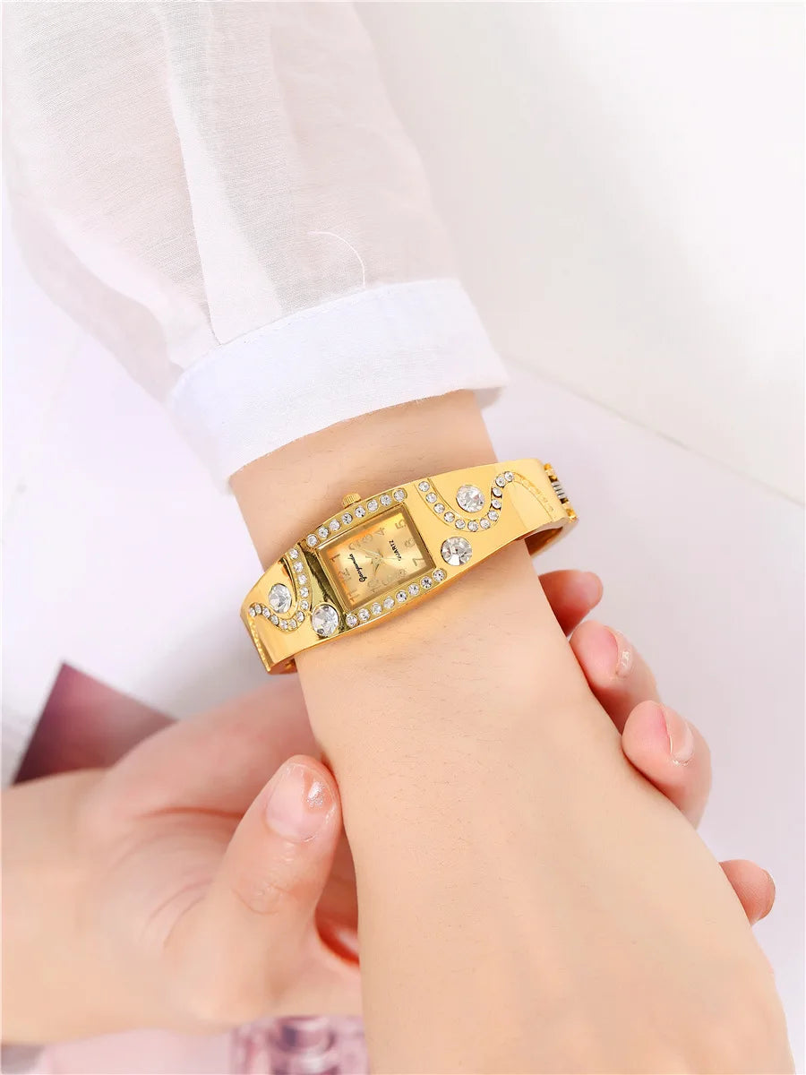 New Fashion Women Luxury Retro Bracelet Watches Ladies Gold Crystal Stainless Steel Quartz Wrist Watch Relogio Feminino Clock