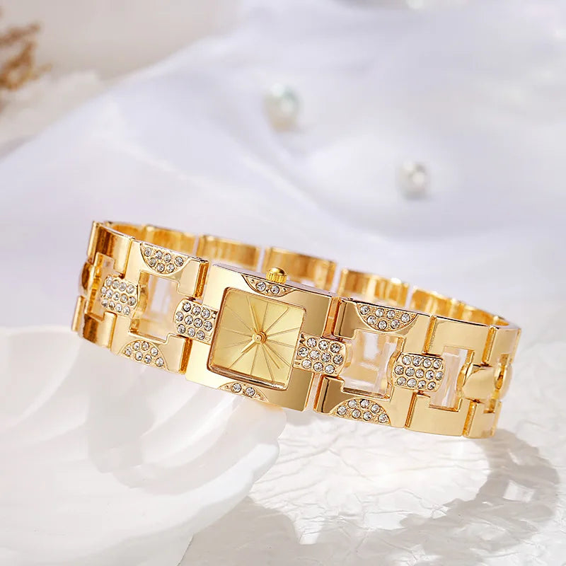 New Fashion Women Luxury Retro Bracelet Watches Ladies Gold Crystal Stainless Steel Quartz Wrist Watch Relogio Feminino Clock