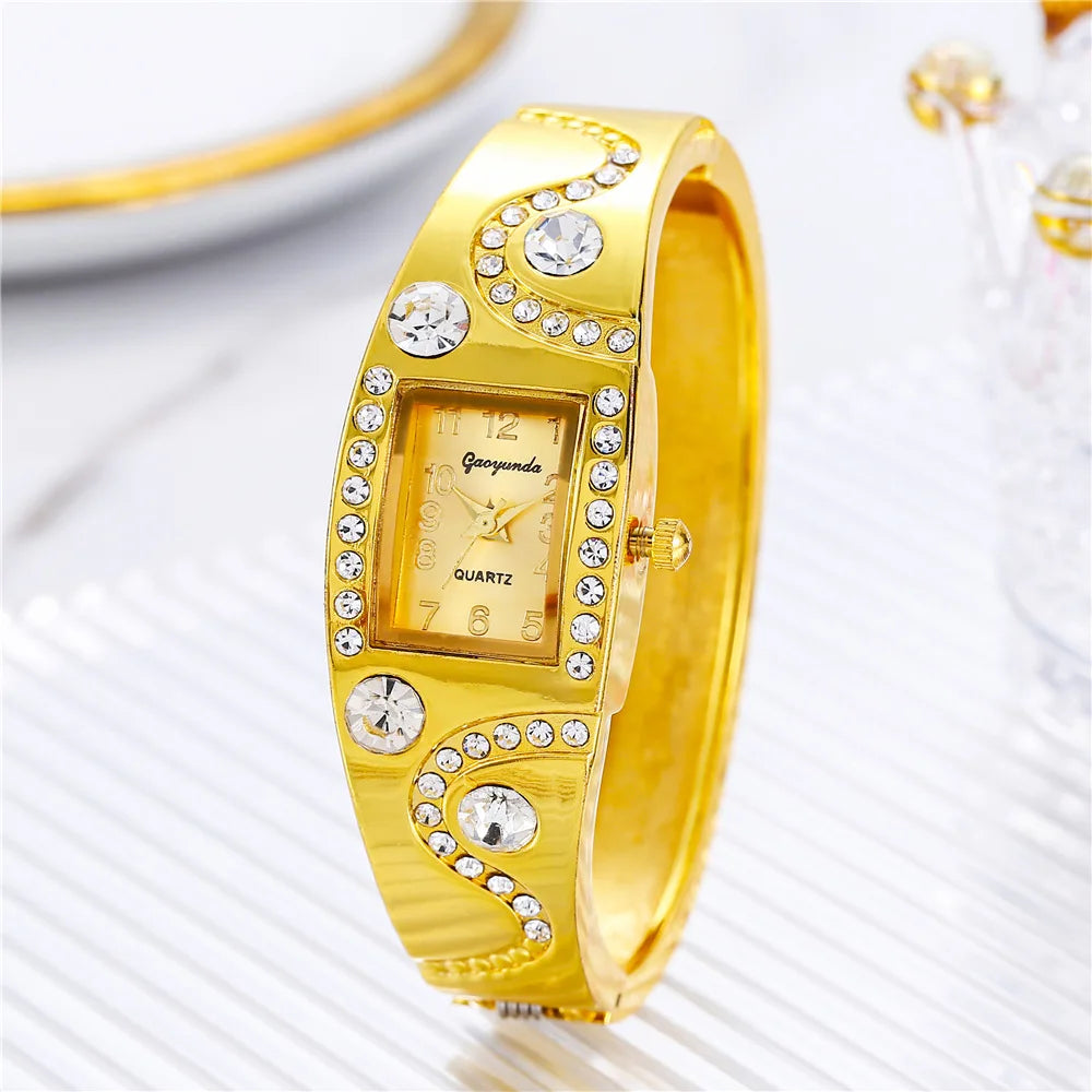 New Fashion Women Luxury Retro Bracelet Watches Ladies Gold Crystal Stainless Steel Quartz Wrist Watch Relogio Feminino Clock