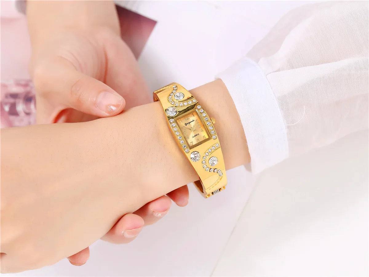 New Fashion Women Luxury Retro Bracelet Watches Ladies Gold Crystal Stainless Steel Quartz Wrist Watch Relogio Feminino Clock