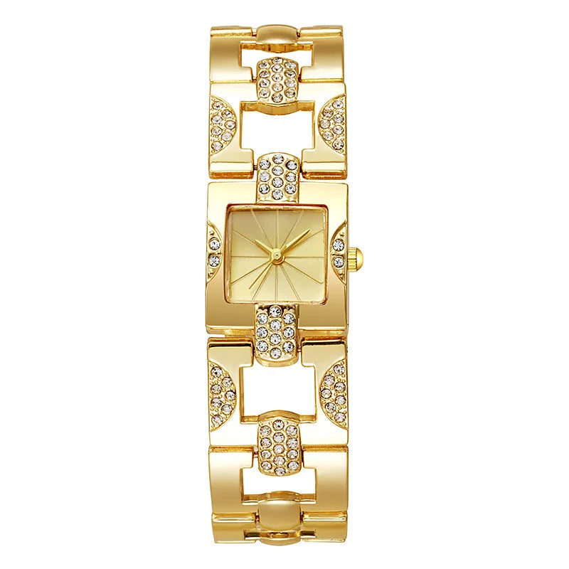 New Fashion Women Luxury Retro Bracelet Watches Ladies Gold Crystal Stainless Steel Quartz Wrist Watch Relogio Feminino Clock