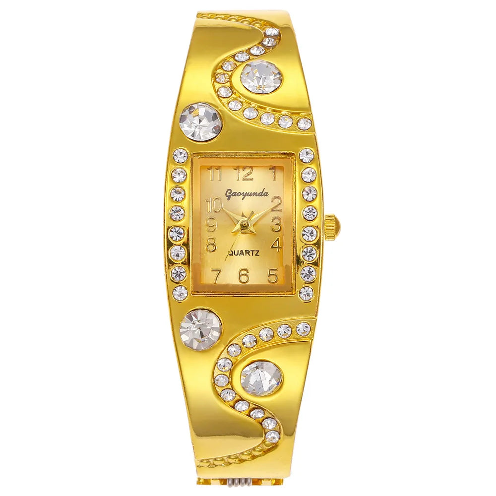 New Fashion Women Luxury Retro Bracelet Watches Ladies Gold Crystal Stainless Steel Quartz Wrist Watch Relogio Feminino Clock