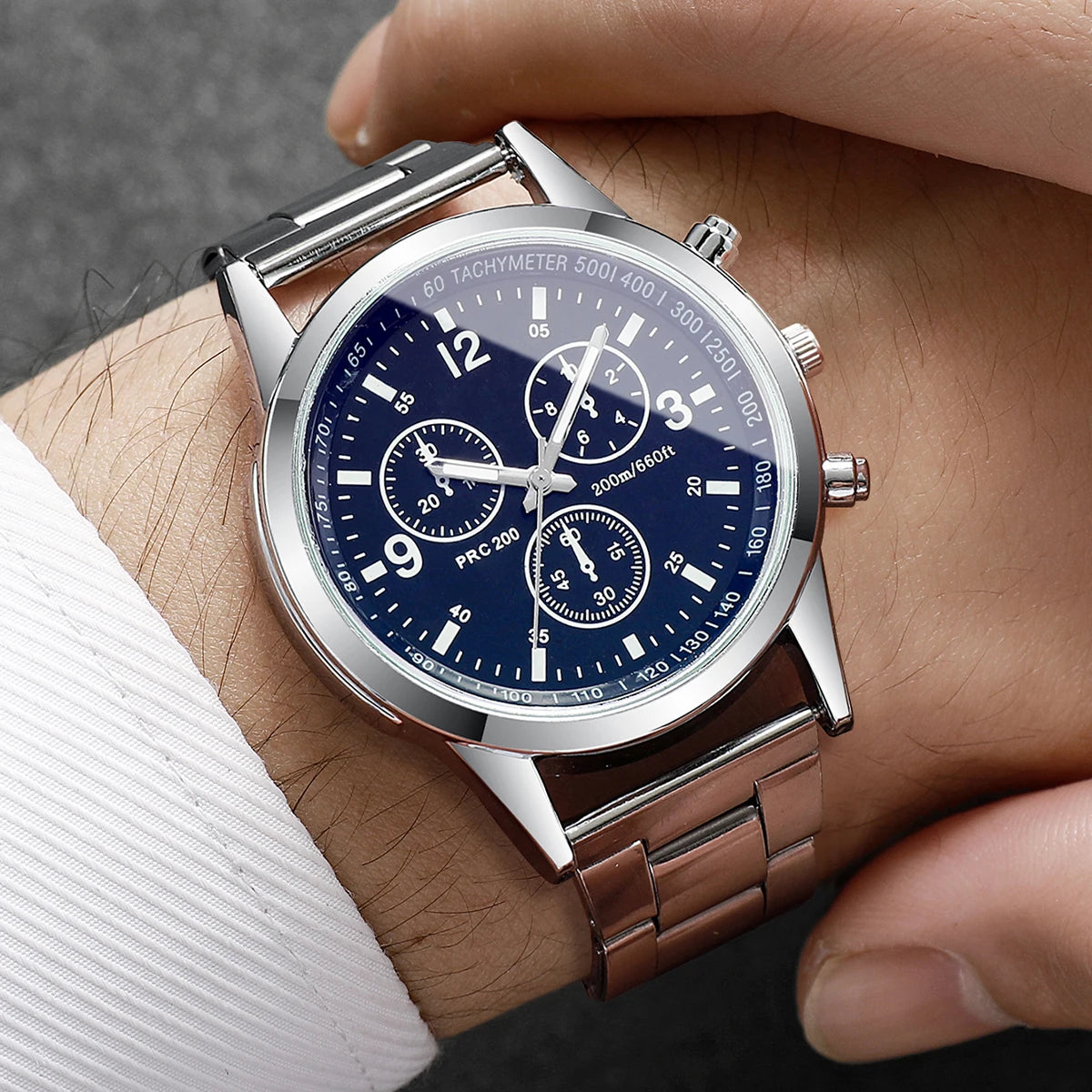 Fashion Men Business Quartz Watch Luxury Silvery Strap Wristwatch Reloj Hombre(Without Box)