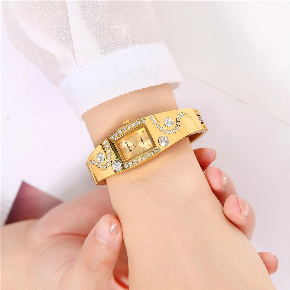 New Fashion Women Luxury Retro Bracelet Watches Ladies Gold Crystal Stainless Steel Quartz Wrist Watch Relogio Feminino Clock