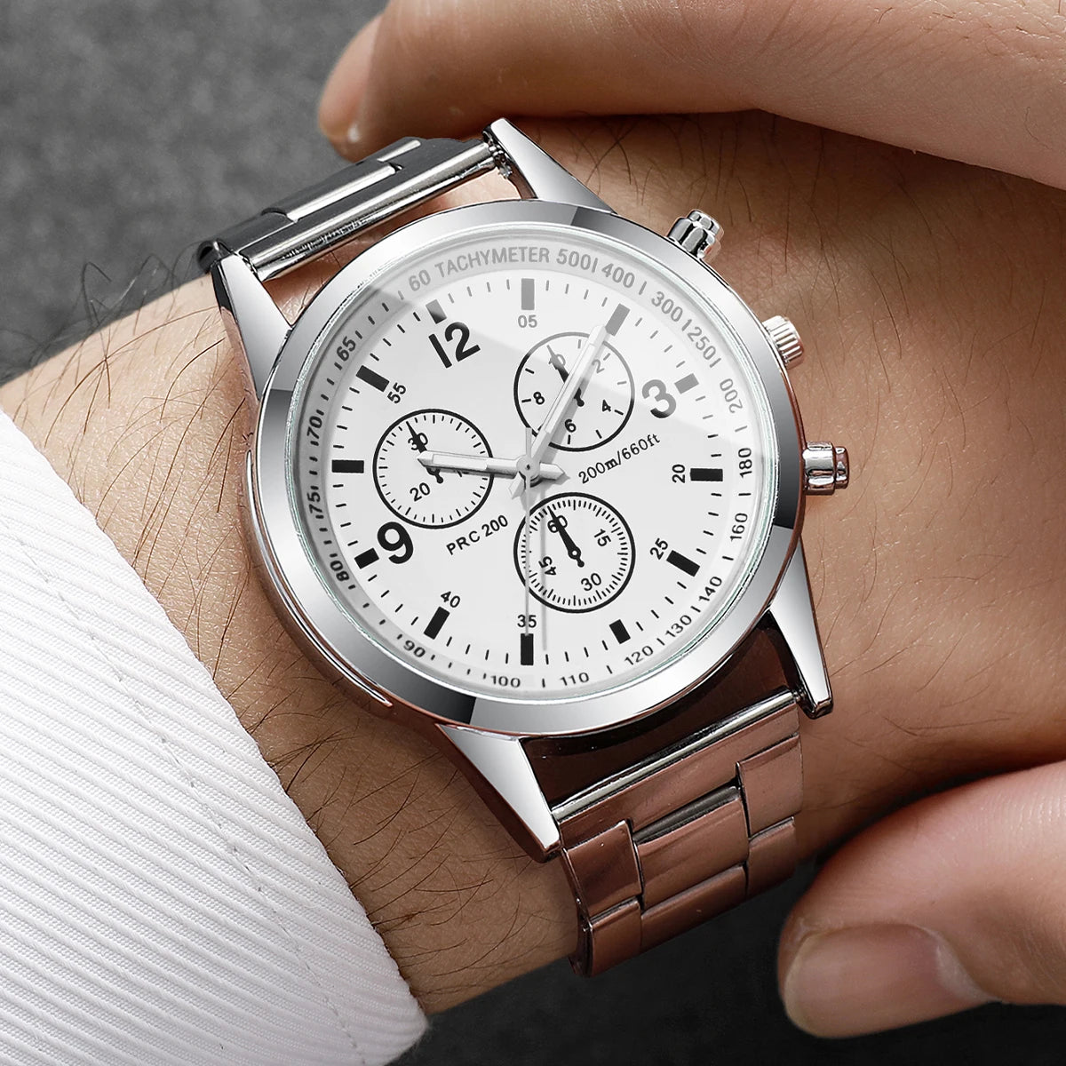 Fashion Men Business Quartz Watch Luxury Silvery Strap Wristwatch Reloj Hombre(Without Box)