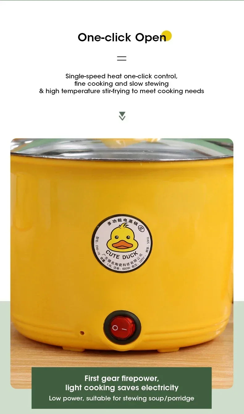 1.8L Multifunctional Non-stick Electric Hot Pot for 1-2 People Student Dormitory Household Kitchen Appliance