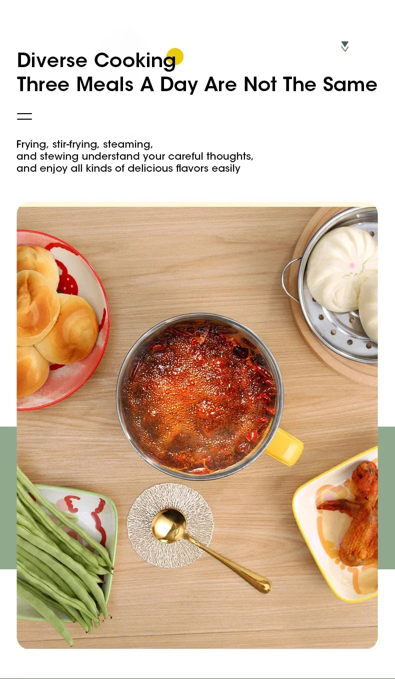 1.8L Multifunctional Non-stick Electric Hot Pot for 1-2 People Student Dormitory Household Kitchen Appliance