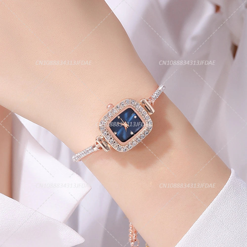 Elegant Adjustable Steel Quartz Women Wristwatch Luxury Fashion Diamond Crystal Watch Small Square Dial Women's Watches