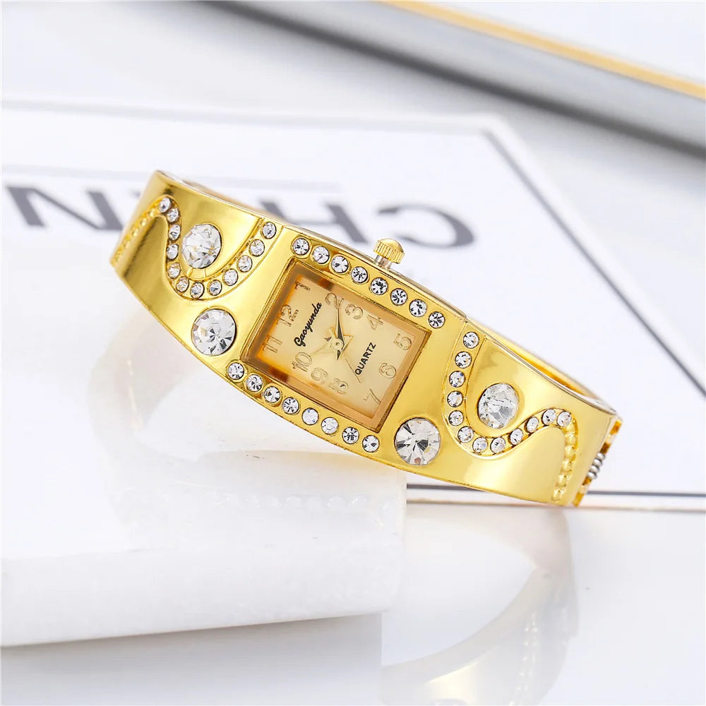 New Fashion Women Luxury Retro Bracelet Watches Ladies Gold Crystal Stainless Steel Quartz Wrist Watch Relogio Feminino Clock